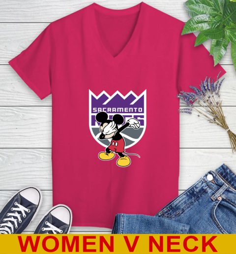Sacramento Kings NBA Basketball Dabbing Mickey Disney Sports Women's V-Neck T-Shirt 10