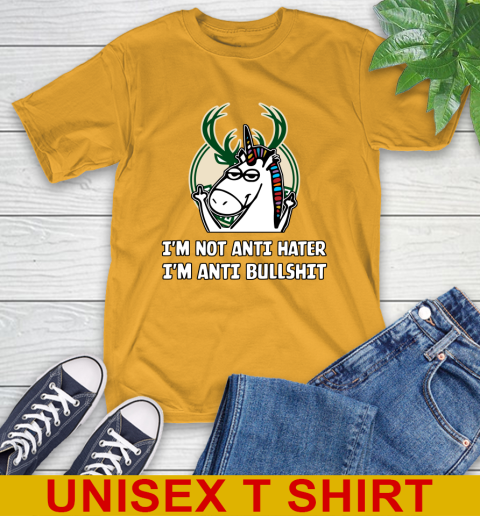 Milwaukee Bucks NBA Basketball Unicorn I'm Not Anti Hater I'm Anti Bullshit T-Shirt 3