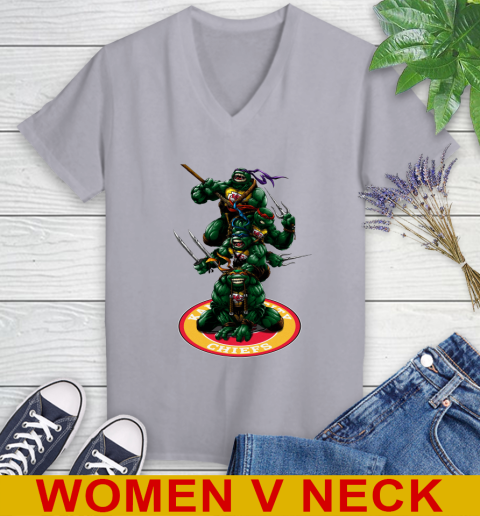 NFL Football Kansas City Chiefs Teenage Mutant Ninja Turtles Shirt Women's V-Neck T-Shirt 5