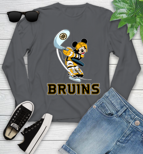 NHL Hockey Boston Bruins Cheerful Mickey Mouse Shirt Youth Long Sleeve 8