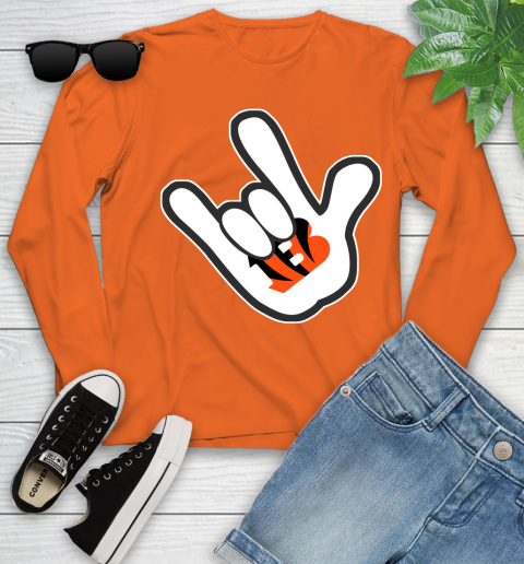 Cincinnati Bengals NFL Football Mickey Rock Hand Disney Youth Long Sleeve 4