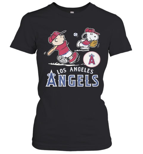 Snoopy And Charlie Brown Playing Baseball Los Angeles Angels Women's T-Shirt