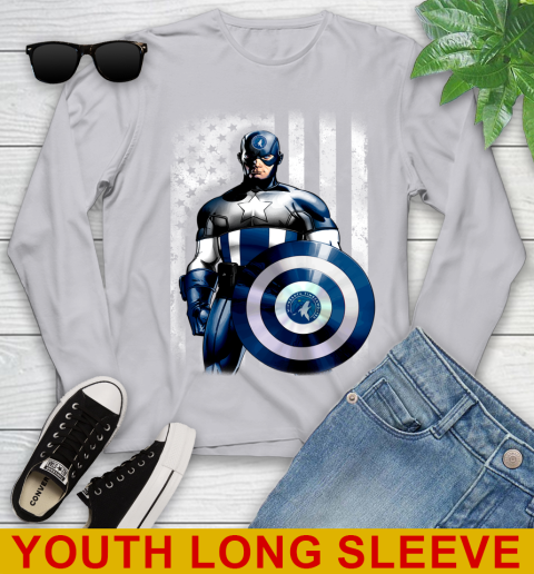 Minnesota Timberwolves NBA Basketball Captain America Marvel Avengers American Flag Shirt Youth Long Sleeve 5