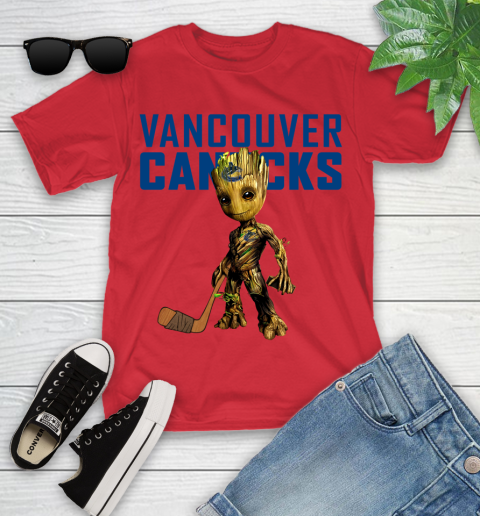 Vancouver Canucks NHL Hockey Groot Marvel Guardians Of The Galaxy Youth T-Shirt 10