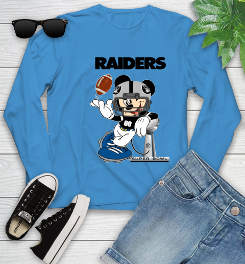 NFL Oakland Raiders Mickey Mouse Disney Super Bowl Football T Shirt Youth Long Sleeve 7