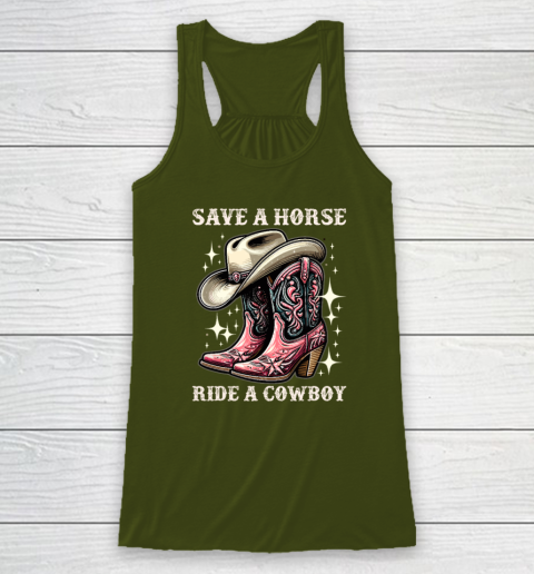 Save A Horse Ride A Cowboy Sarcastic Rodeo Cowgirl Racerback Tank 2