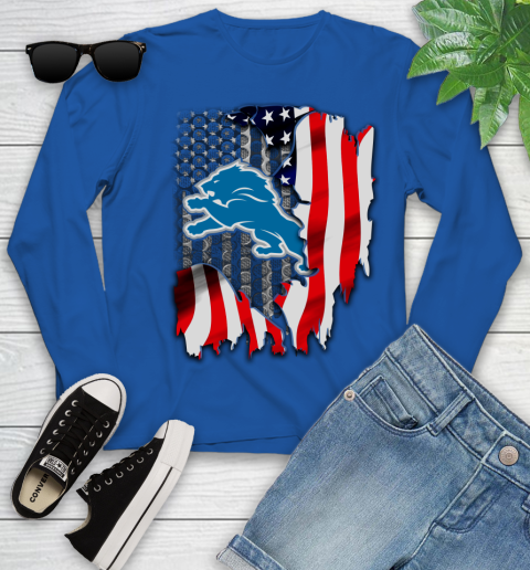 Detroit Lions NFL Football American Flag Youth Long Sleeve 10