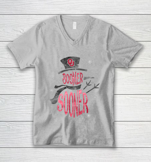 Oklahoma Sooners Christmas Snowman V-Neck T-Shirt 3