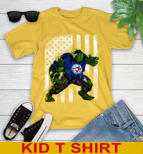Toronto Blue Jays Hulk Marvel Avengers MLB Baseball American Flag Youth T-Shirt 9