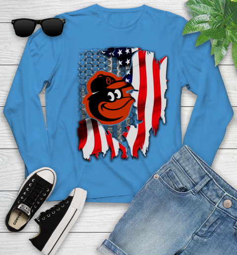 Baltimore Orioles MLB Baseball American Flag Youth Long Sleeve 8