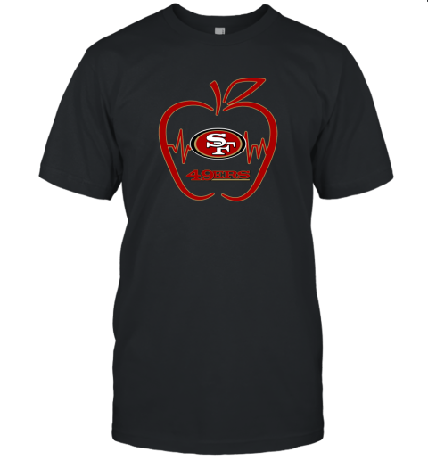 Apple Heartbeat Teacher Symbol San Francisco 49ers Unisex Jersey Tee