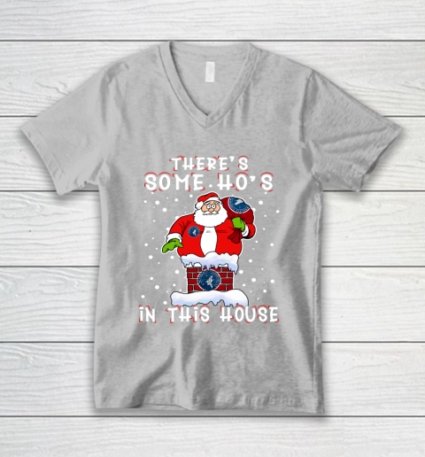 Minnesota Timberwolves Christmas There Is Some Hos In This House Santa Stuck In The Chimney NBA V-Neck T-Shirt 3