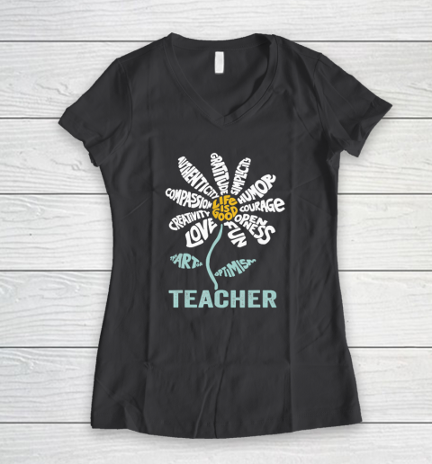 Life is good Teacher Daisy T shirt Teach School Sunflower Women's V-Neck T-Shirt 4