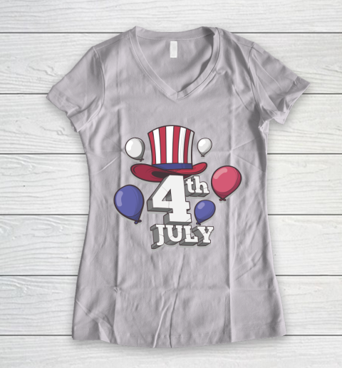 All American  US Flag Cap, 4th of July Independence Day Women's V-Neck T-Shirt