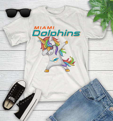 Miami Dolphins NFL Football Funny Unicorn Dabbing Sports Youth T-Shirt