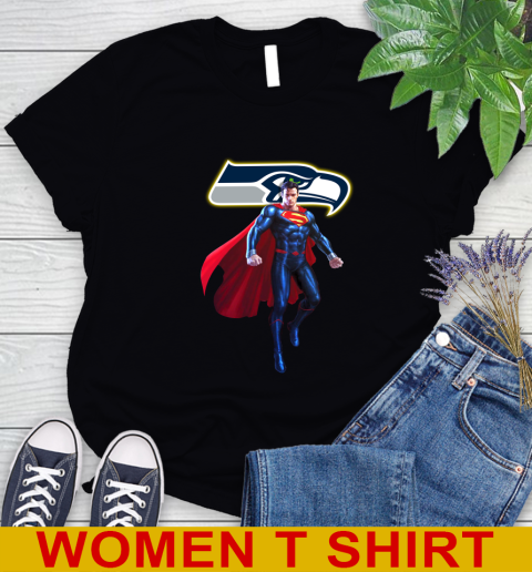 NFL Superman DC Sports Football Seattle Seahawks Women's T-Shirt 2