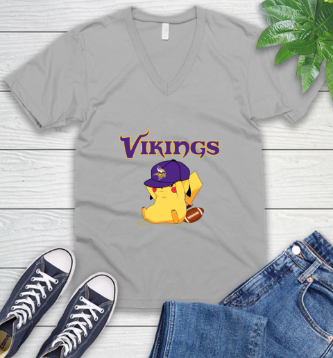 NFL Pikachu Football Sports Minnesota Vikings V-Neck T-Shirt 4