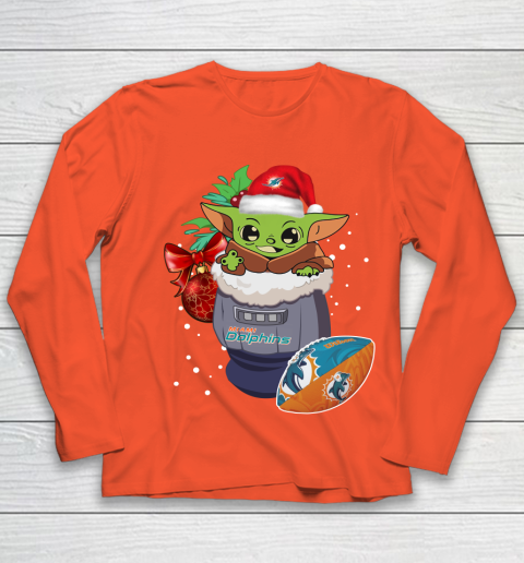 Miami Dolphins Christmas Baby Yoda Star Wars Funny Happy NFL Youth Long Sleeve 4