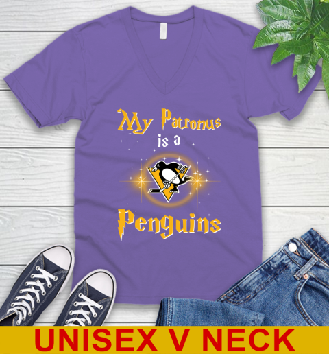 NHL Hockey Harry Potter My Patronus Is A Pittsburgh Penguins V-Neck T-Shirt 8
