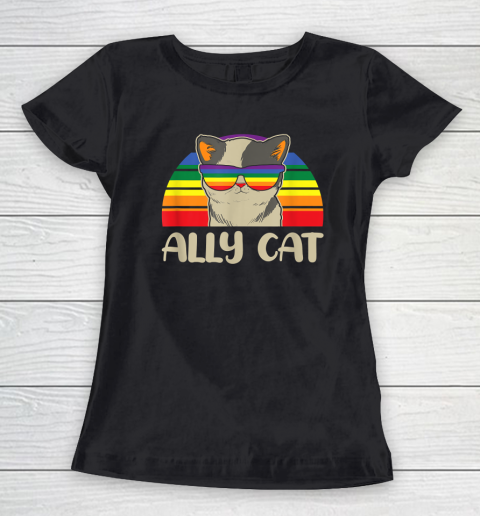 Ally Cat LGBT Gay Rainbow Pride Flag Women's T-Shirt