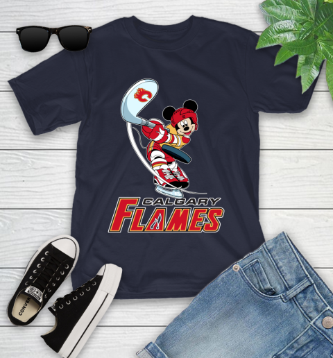 NHL Hockey Calgary Flames Cheerful Mickey Mouse Shirt Youth T-Shirt 3
