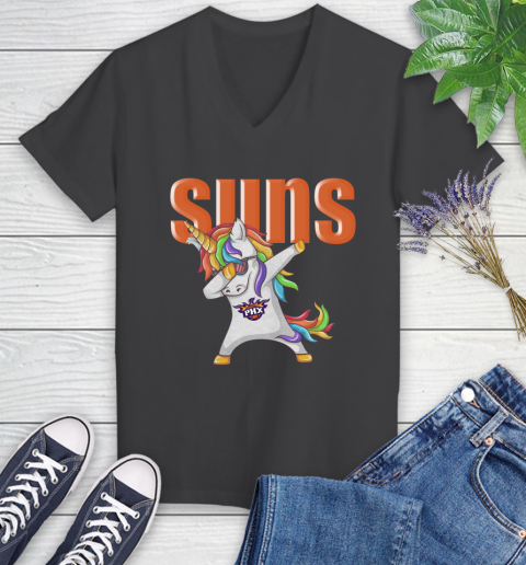 Phoenix Suns NBA Basketball Funny Unicorn Dabbing Sports Women's V-Neck T-Shirt 8
