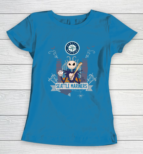 MLB Seattle Mariners Baseball Jack Skellington Halloween Women's T-Shirt 6