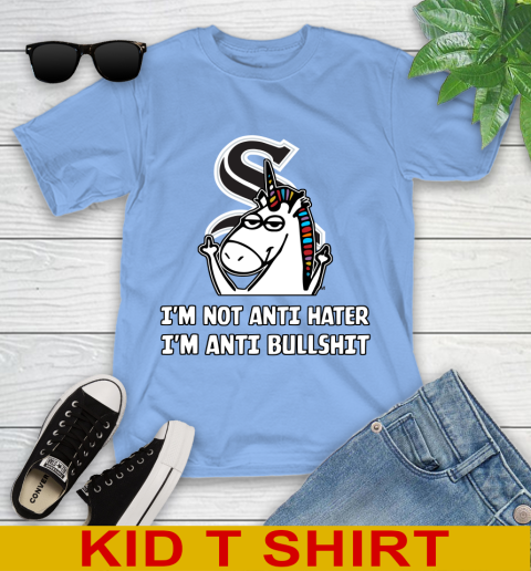 Chicago White Sox MLB Baseball Unicorn I m Not Anti Hater I m Anti Bullshit Youth T Shirt Tee For Sports