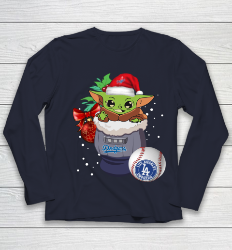 Los Angeles Dodgers Christmas Baby Yoda Star Wars Funny Happy MLB Youth Long Sleeve 3