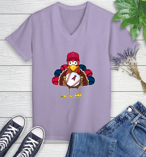 Los Angeles Angels Turkey thanksgiving Women's V-Neck T-Shirt 14