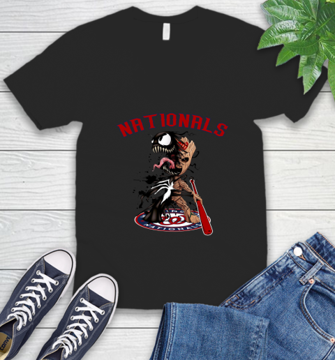 MLB Washington Nationals Baseball Venom Groot Guardians Of The Galaxy V-Neck T-Shirt 2