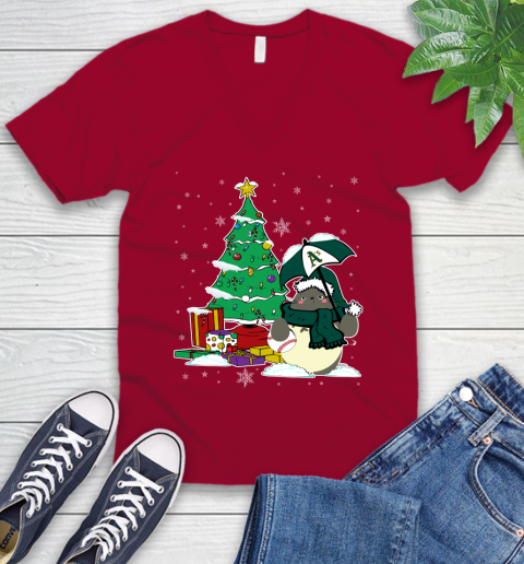 Oakland Athletics MLB Baseball Cute Tonari No Totoro Christmas Sports V-Neck T-Shirt 7
