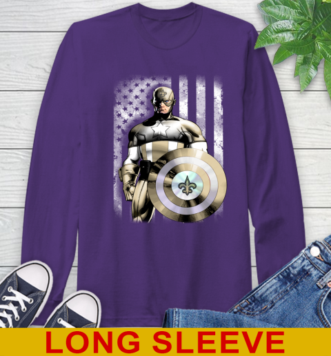 New Orleans Saints NFL Football Captain America Marvel Avengers American Flag Shirt Long Sleeve T-Shirt 5