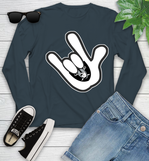 Oakland Raiders NFL Football Mickey Rock Hand Disney Youth Long Sleeve 8