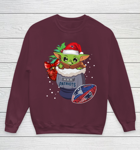 New England Patriots Christmas Baby Yoda Star Wars Funny Happy NFL Youth Sweatshirt 5