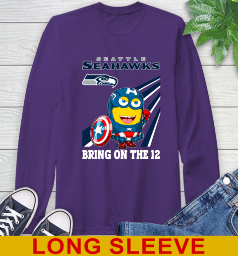 NFL Football Seattle Seahawks Captain America Marvel Avengers Minion Shirt Long Sleeve T-Shirt 5