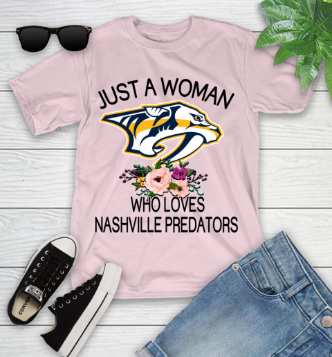NHL Just A Woman Who Loves Nashville Predators Hockey Sports Youth T-Shirt 7