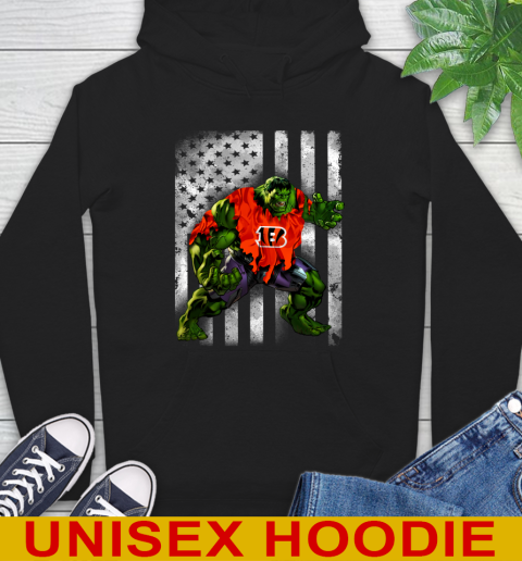 Cincinnati Bengals Hulk Marvel Avengers NFL Football American Flag Hoodie