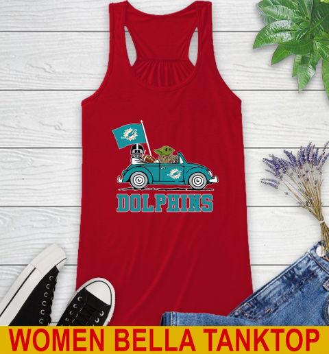 NFL Football Miami Dolphins Darth Vader Baby Yoda Driving Star Wars Shirt Racerback Tank 6