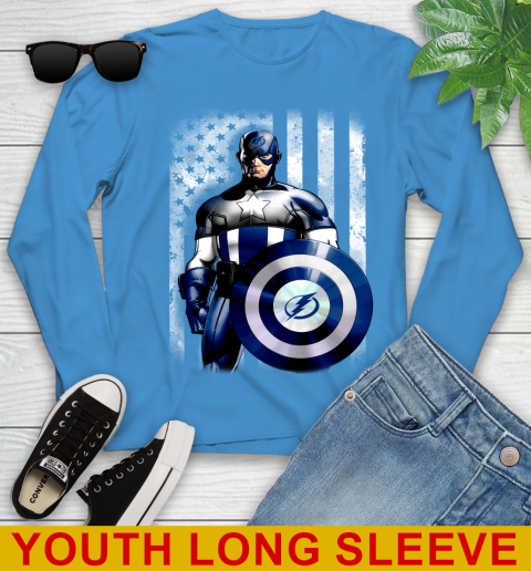 Tampa Bay Lightning NHL Hockey Captain America Marvel Avengers American Flag Shirt Youth Long Sleeve 8
