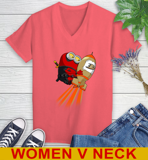 NHL Hockey Anaheim Ducks Deadpool Minion Marvel Shirt Women's V-Neck T-Shirt 6