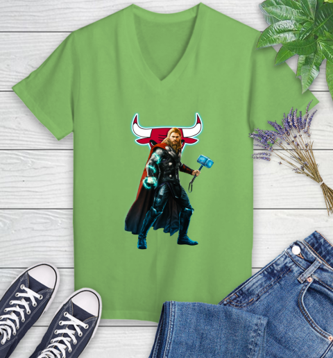 NBA Thor Avengers Endgame Basketball Chicago Bulls Women's V-Neck T-Shirt 11