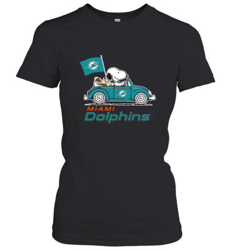 Snoopy And Woodstock Ride The Miami Dolphins Car NFL Women's T-Shirt