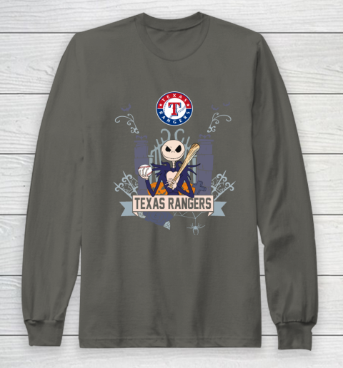 MLB Texas Rangers Baseball Jack Skellington Halloween Long Sleeve T-Shirt 5