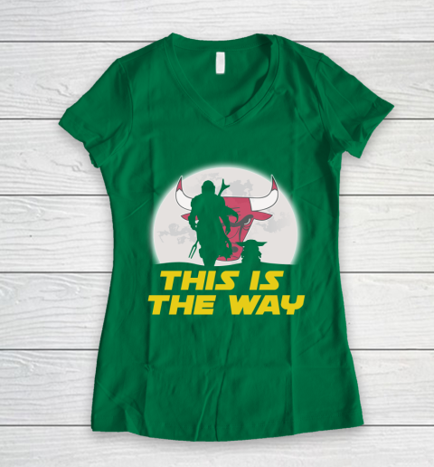 Chicago Bulls NBA Basketball Star Wars Yoda And Mandalorian This Is The Way Women's V-Neck T-Shirt 3