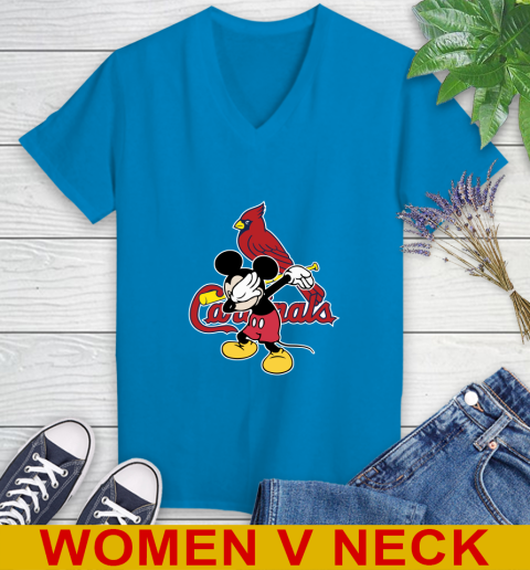 St.Louis Cardinals MLB Baseball Dabbing Mickey Disney Sports Women's V-Neck T-Shirt 8