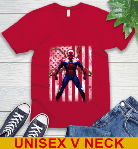 NFL Football Carolina Panthers Spider Man Avengers Marvel American Flag Shirt V-Neck T-Shirt 6