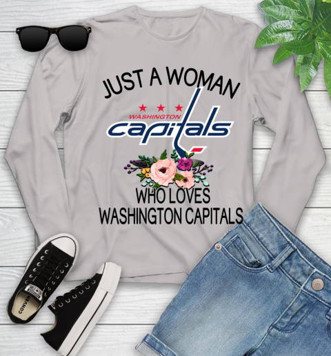 NHL Just A Woman Who Loves Washington Capitals Hockey Sports Youth Long Sleeve 9
