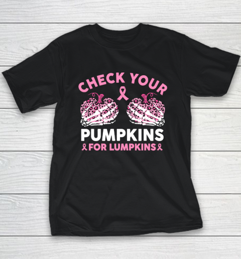 Check Your Pumpkins Breast Cancer Awareness Halloween Youth T-Shirt 2