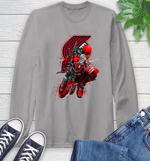 NBA Deadpool Marvel Comics Sports Basketball Portland Trail Blazers Long Sleeve T-Shirt 6